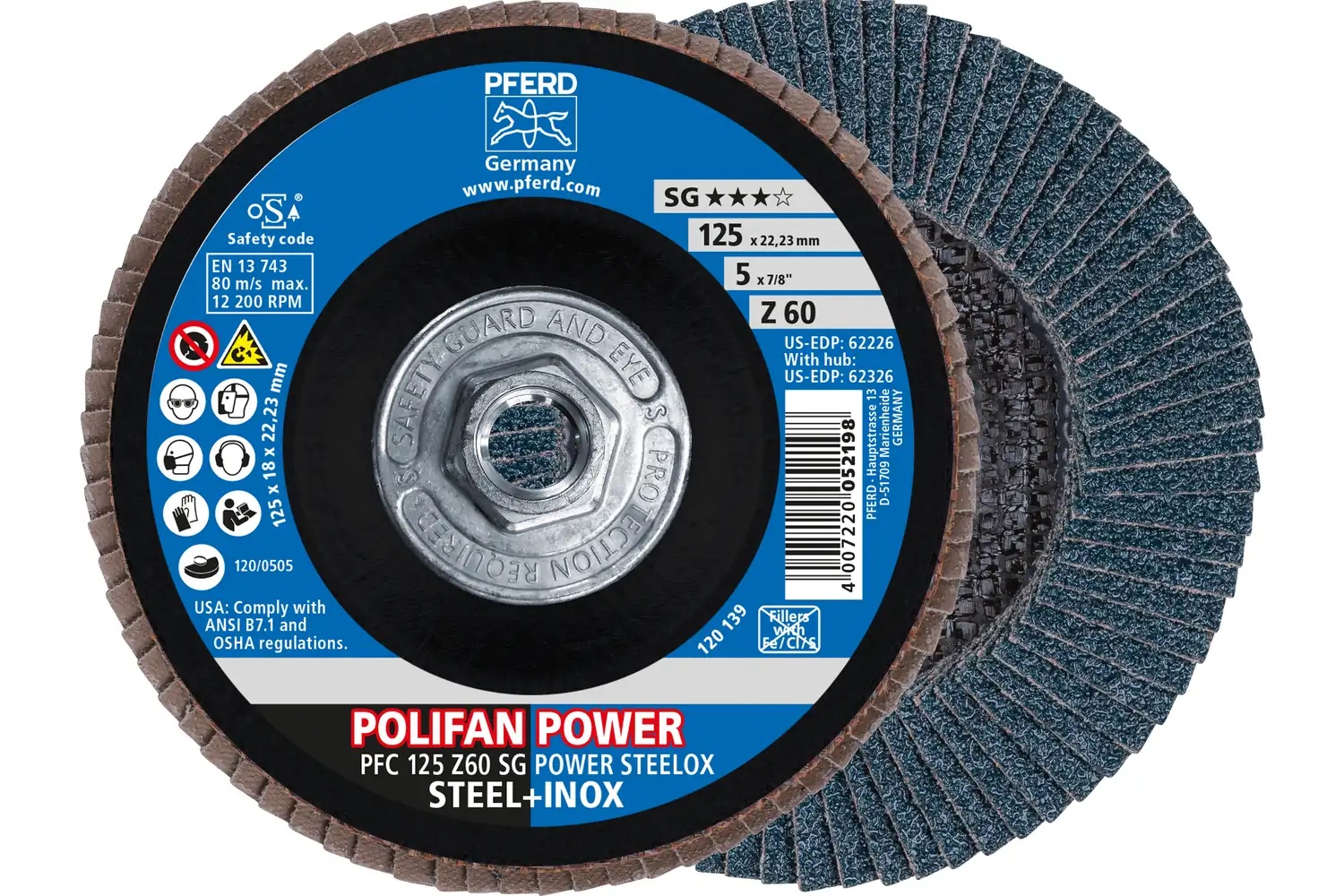 Picture of Pferd Flap Disc, 5" x 5/8-11, Z SG Power Steelox, 60 Grit, T29, Conical, Zirconia